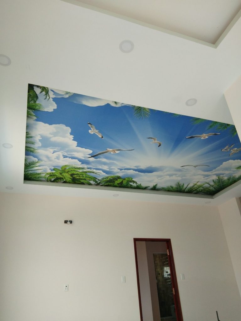 Tranh dán tường 3D trần nhà 