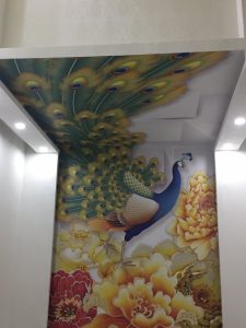 TRANH CONG Tranh dán tường 3d phong thủy công xèo đuôi