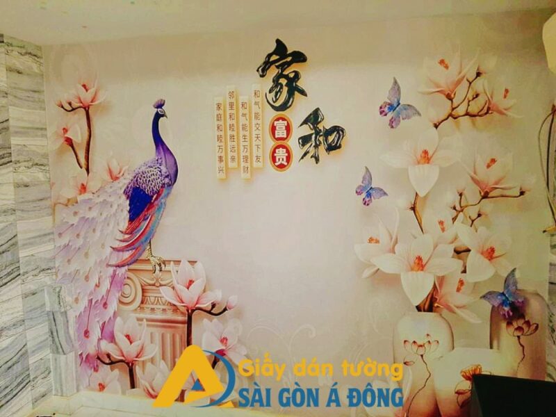 Tranh dan tuong 3d chim cong phu qui 1 Tranh dán tường 3d chim công phú quí