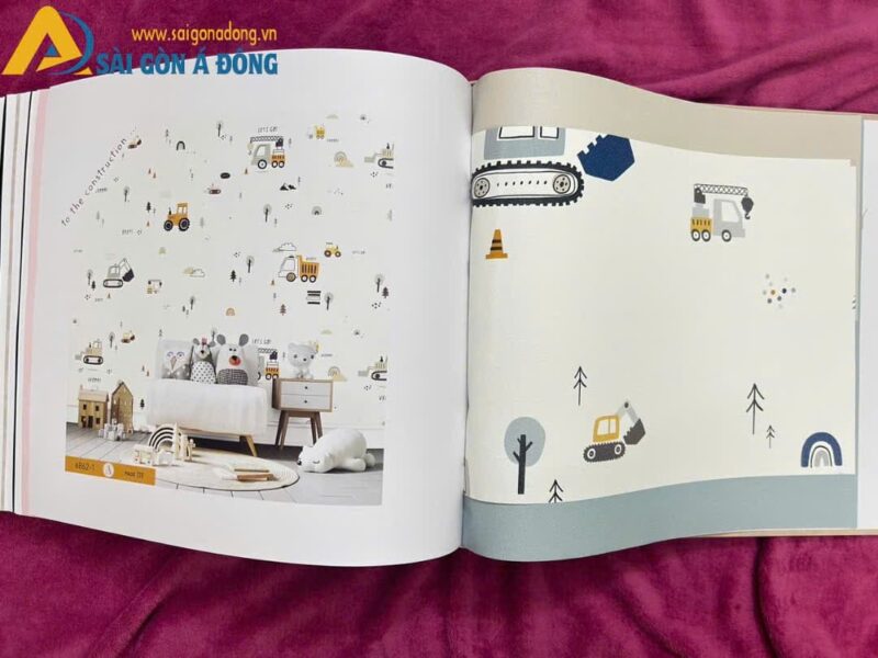 Giấy dán tường trẻ em xe công trình