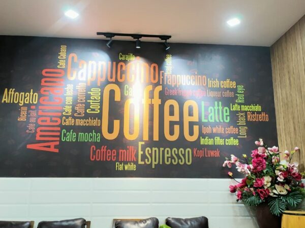 Tranh dán tường 3d chữ coffee