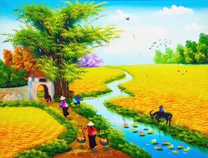 z3082954531883 3437bd336b8d2709dbfb9a08feb29e7e 1 Tranh dán tường 3D vẽ tay đồng quê Việt Nam