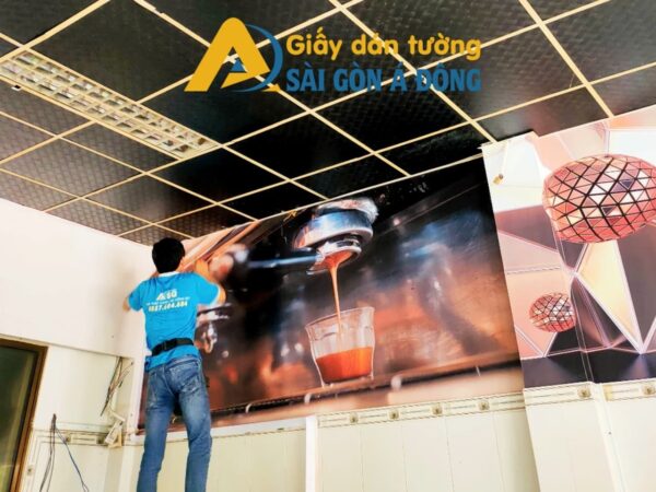 Tranh dán tường 3d máy pha cafe