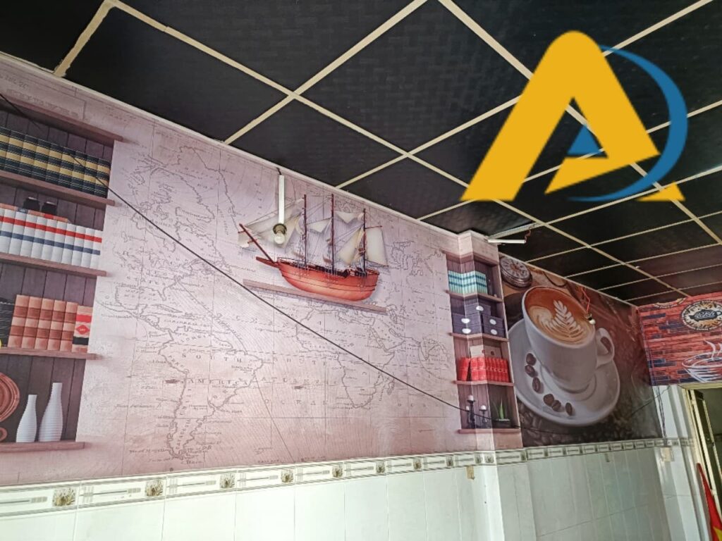 Tranh dán tường 3d bản đồ thuyền buồm