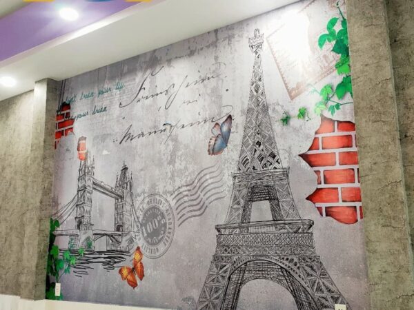 Tranh dán tường 3d tháp eiffel