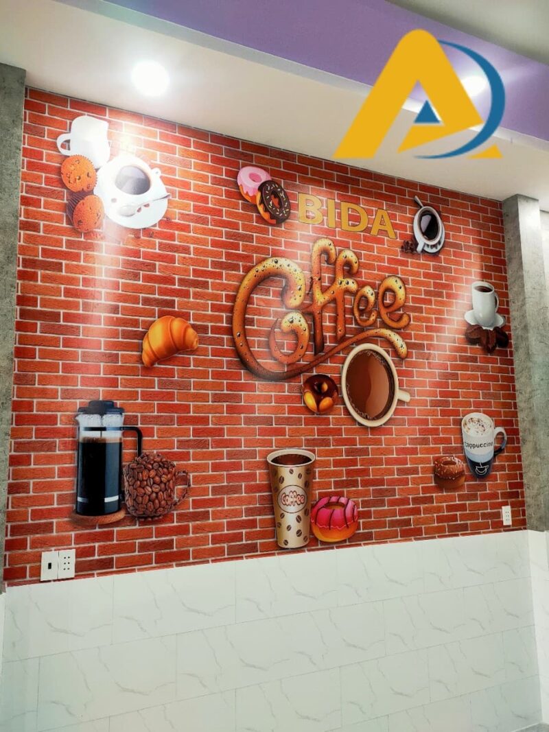 tranh dán tường 3d giả gạch cà phê Tranh giấy dán tường 3d bida cà phê