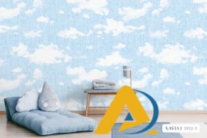 Mẫu giấy dán tường hình mây xanh 3932 3 Giấy dán tường phòng ngủ màu xanh – Xu hướng thiết kế thanh lịch, thư giãn