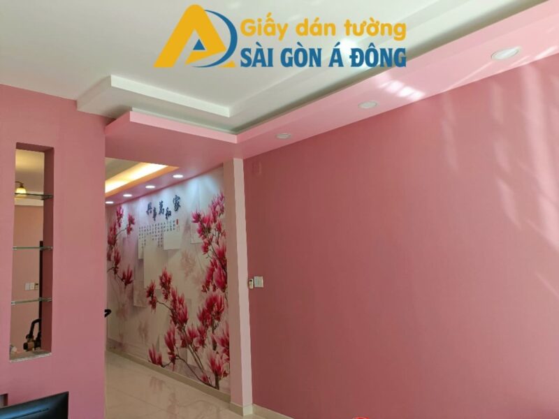 Tranh dán tường 3d - giấy dán tường màu hồng