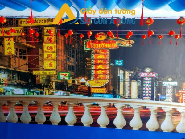 Tranh dan tuong 3d canh hong kong 1 Tranh dán tường 3d quán cafe sân vườn