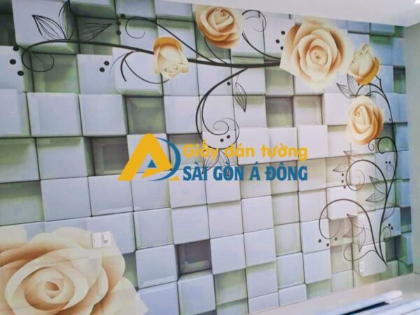 Tranh dan tuong 3d phong khach hoa hong 1 Tranh dán tường