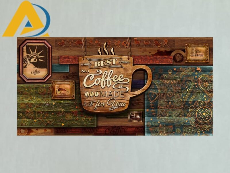 Mau tranh dan tuong cafe ly go 1 Mẫu tranh dán tường quán cà phê tươi xanh đẹp