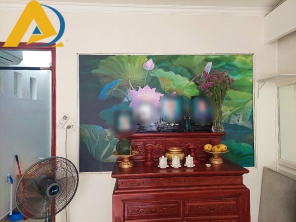 Mau tranh dan tuong phong tho hoa sen 1 In tranh dán tường 3D phòng thờ xanh mát