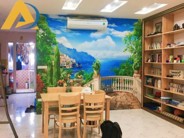 Tranh dán tường ban công biển phòng ăn