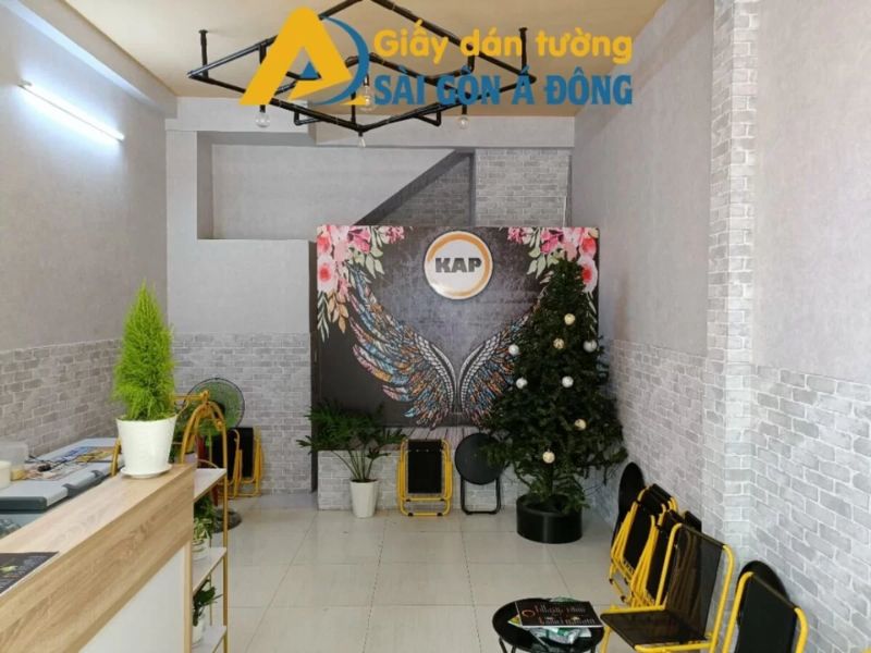 Tranh dán tường quầy nước đẹp 7 Giấy dán tường giả gạch màu trắng