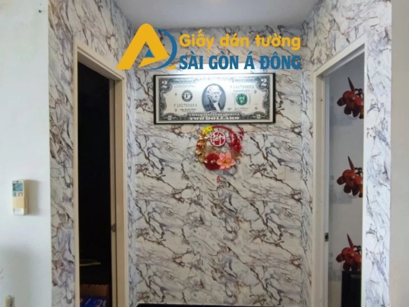 Giấy dán tường phòng khách giả đá đẹp