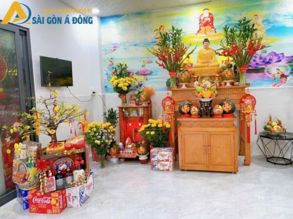 Tranh dán tường phòng thờ phật nhà phố
