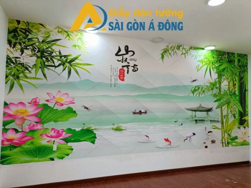 Tranh dán tường phòng khách 85 cac mau giay dan tuong phong tho dep hop phong thuy Tranh dán tường phòng khách