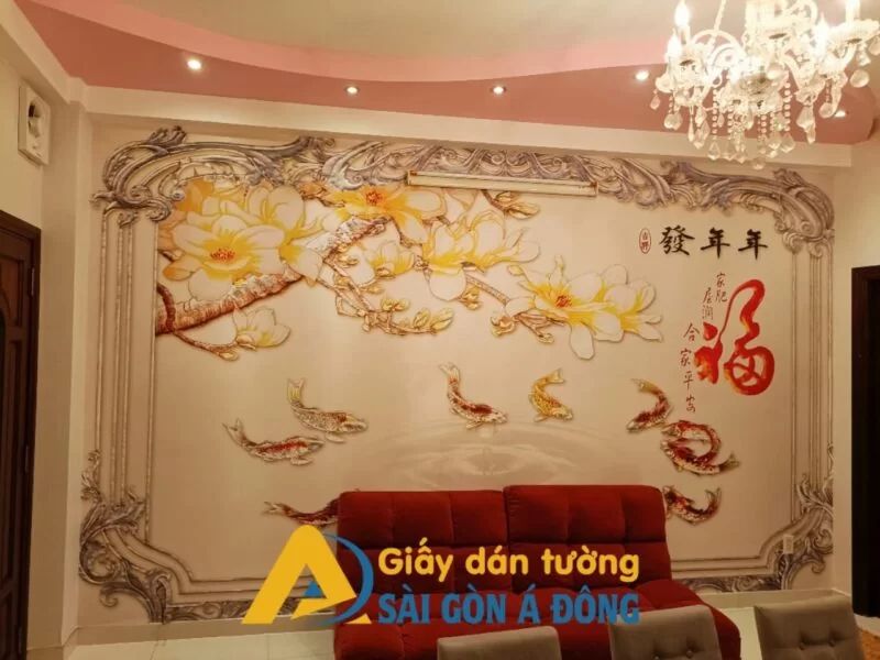 cac mau tranh dan tuong phong thuy duoc yeu thich nhat hien nay 3 Tranh dán tường phòng khách
