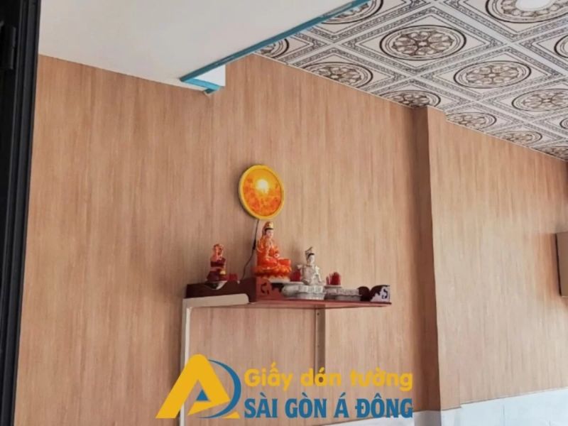 Giấy dán tường 3D giả gỗ cho phòng thờ 