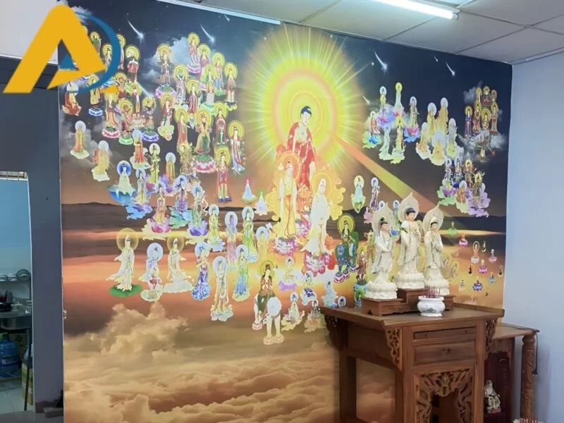 Mẫu tranh dán tường phòng thờ Phật Giáo