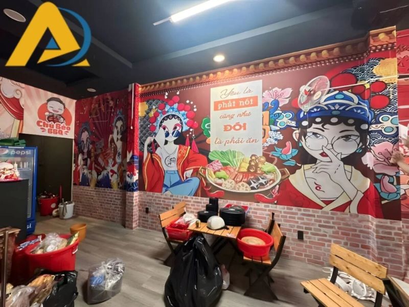 cac mau tranh dan tuong pho bien Tranh dán tường phòng khách