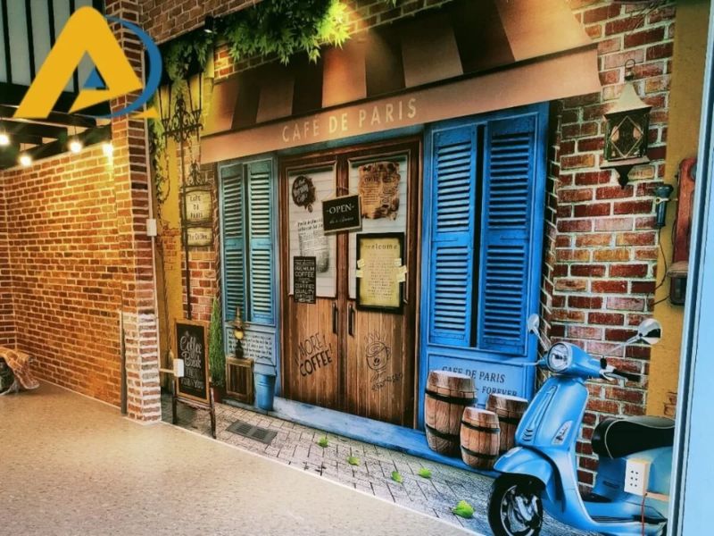 Tranh dán tường quầy nước đẹp 3 Tranh dán tường nhà phố cổ