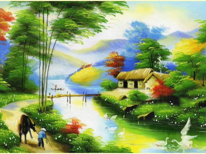 goi y nhung mau tranh dan tuong ngoai troi dep va sang trong Tranh dán tường phòng khách