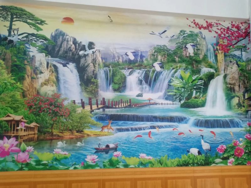 goi y nhung mau tranh dan tuong ngoai troi dep va sang trong 2 Tranh dán tường phòng khách