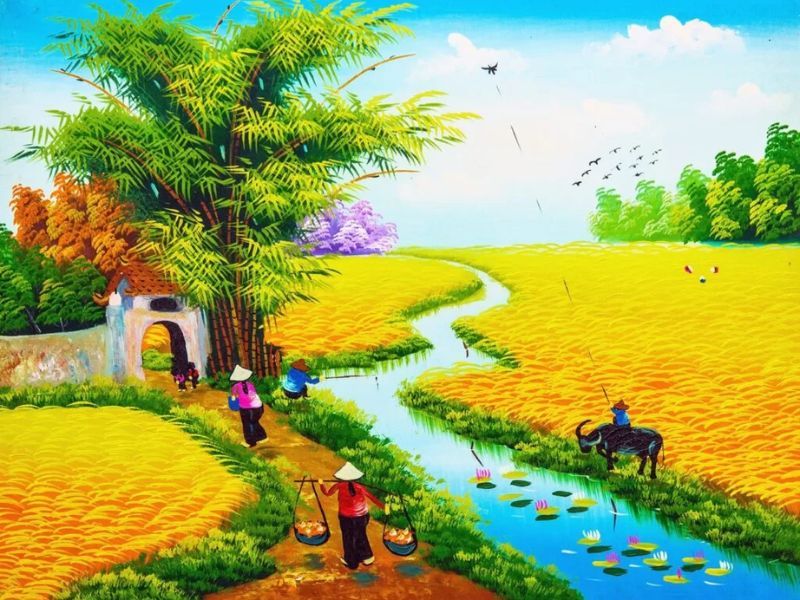 Tranh dán tường cảnh đồng quê