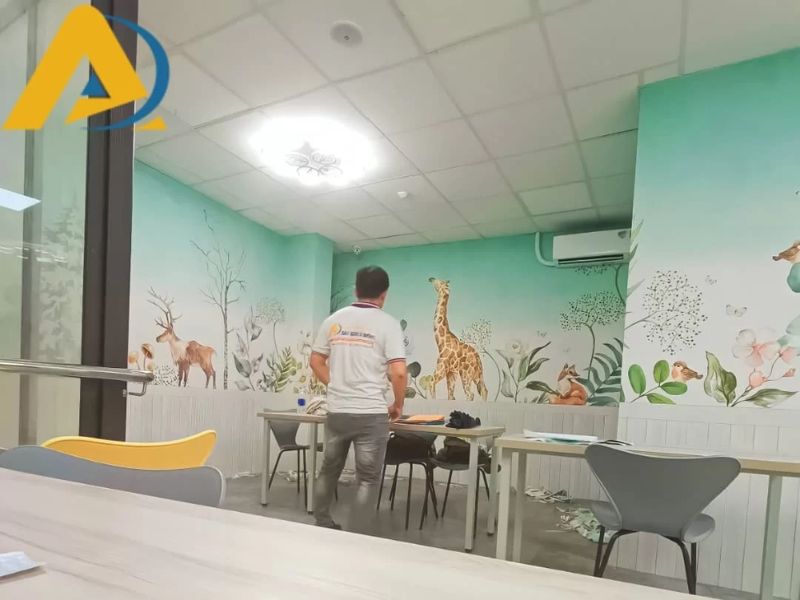Tranh dán tường quán ăn vặt độc đáo 