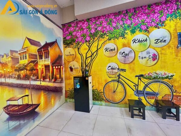 Tranh dán tường quán cafe phố cổ hội an