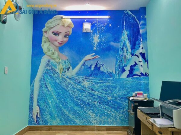 Tranh dán tường công chúa elsa xanh