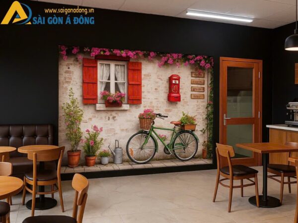 Tranh dán tường xe đạp cho quán cafe