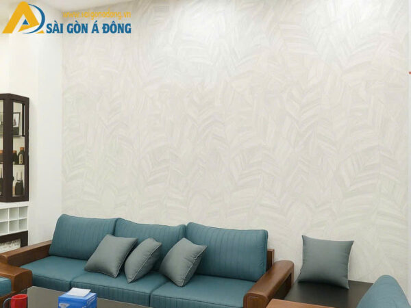 Giấy dán tường phòng khách hoa lá trắng