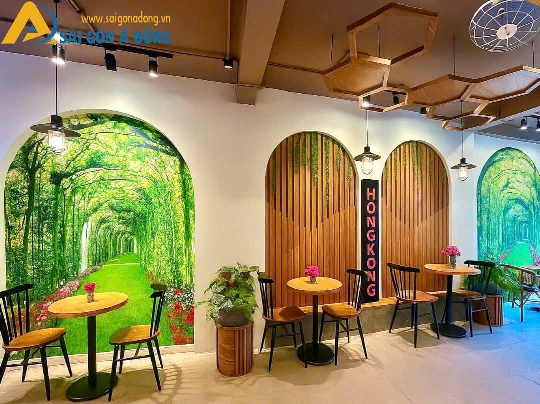 Tranh dán tường quán cafe đường phố cổ 2 Tranh dán tường cảnh xanh cho quán cafe