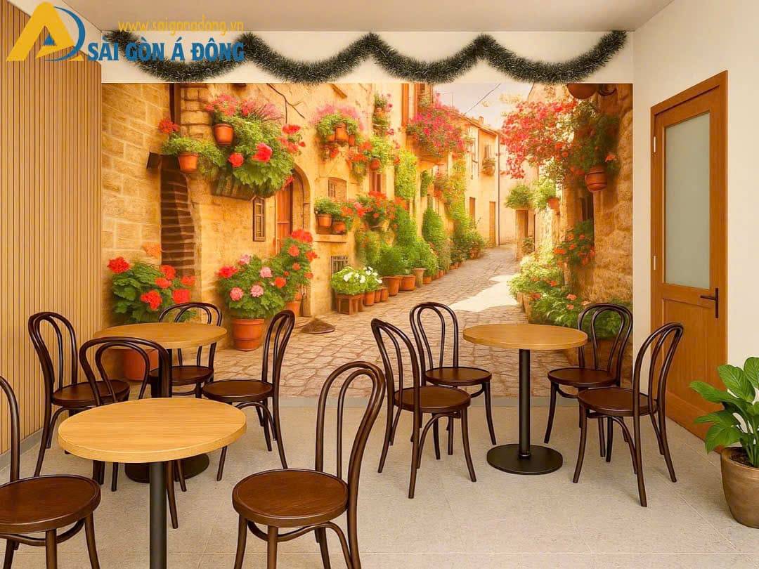 Tranh dán tường quán cafe đường phố cổ 16 Tranh dán tường quán cafe đường phố cổ