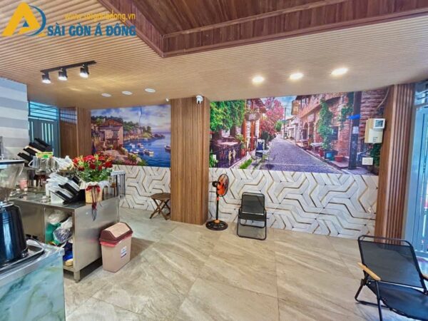 Tranh dán tường phong cảnh phối lam sóng cho quán cafe