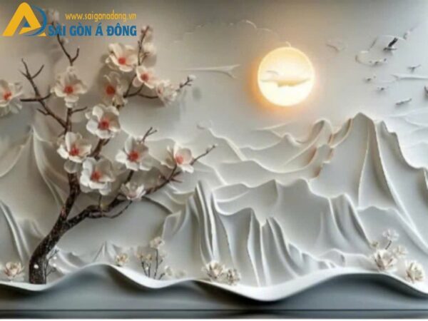 Tranh dán tường indochine cho căn hộ 24 Tranh dán tường phù điêu bạch đào