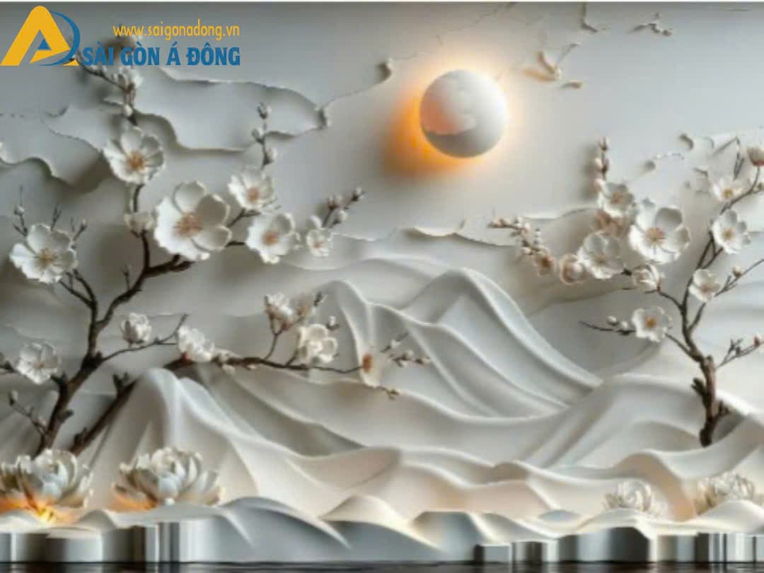 Tranh dán tường indochine cho căn hộ 9 Tranh dán tường phù điêu nổi phong thuỷ