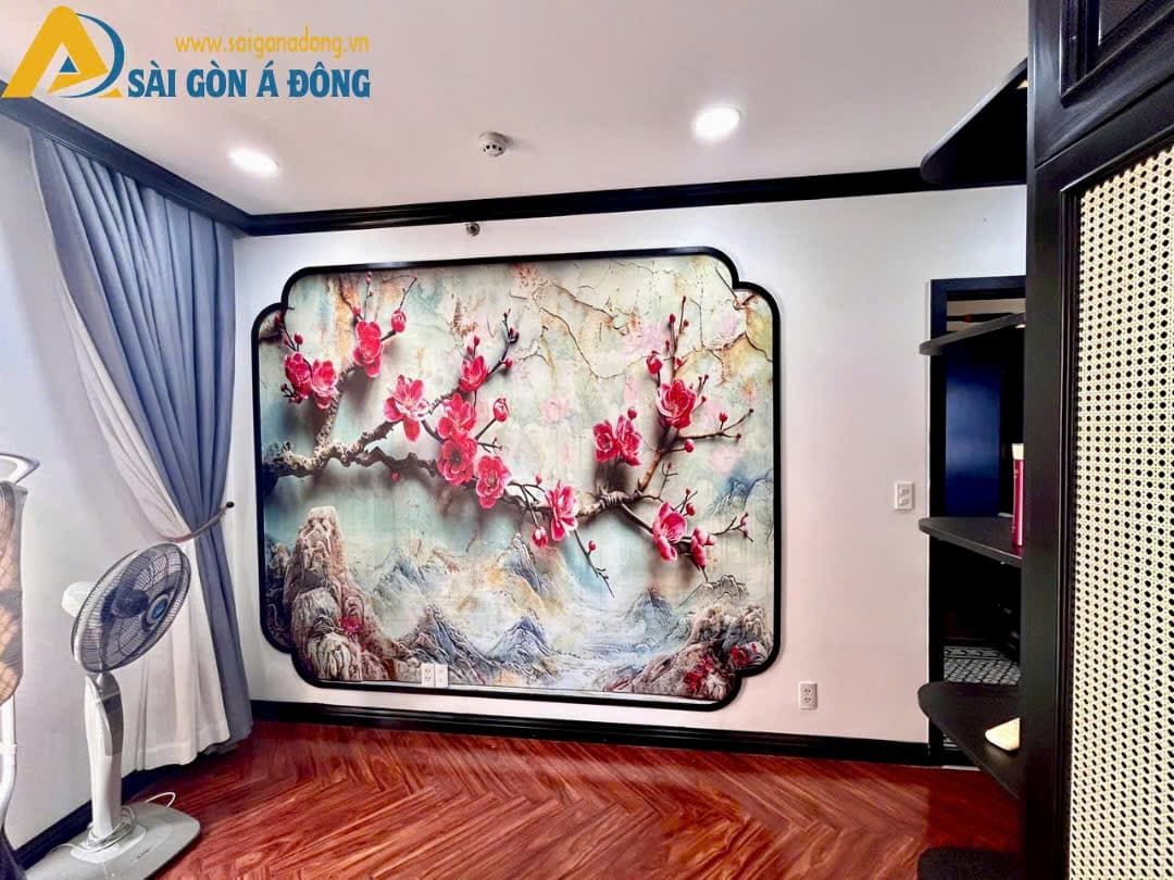 Tranh dán tường indochine cho căn hộ 7 Tranh dán tường điêu khắc hoa đào đẹp