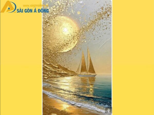 Tranh dán tường indochine cho căn hộ 14 Tranh dán tường giác vàng thuyền biển