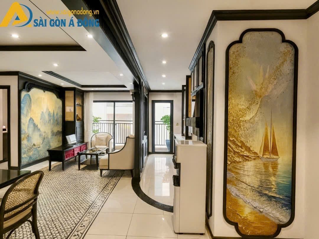 Tranh dán tường indochine cho căn hộ 1 Tranh dán tường phong thuỷ phối phào chỉ cho căn hộ