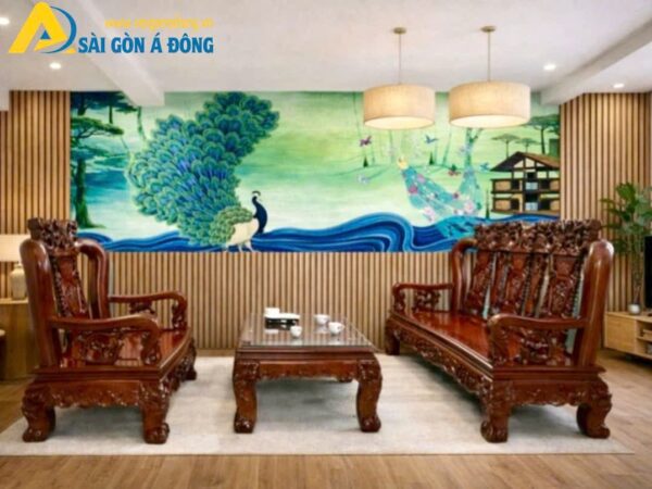 Tranh dán tường phòng khách chim công
