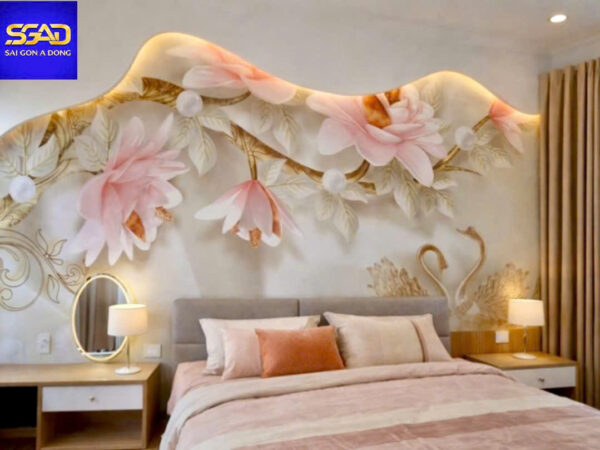Tranh dán tường phòng ngủ hoa 3D đẹp