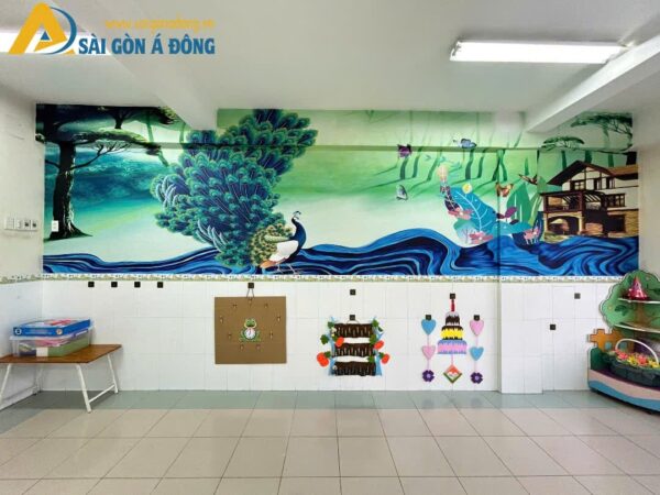 Tranh dán tường trẻ em chim công