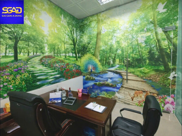 Tranh dán tường phong thuỷ rừng phòng lãnh đạo