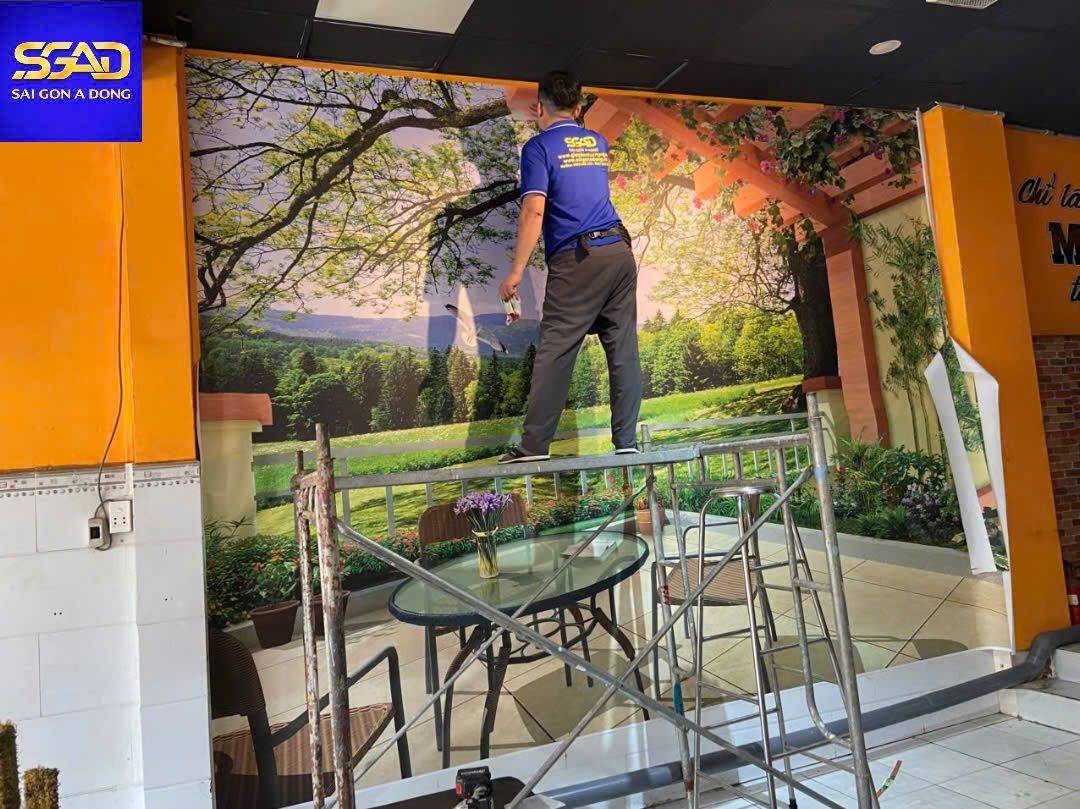 Tranh dán tường phố cổ cho quán đẹp 1 Thi công tranh dán tường quán cafe