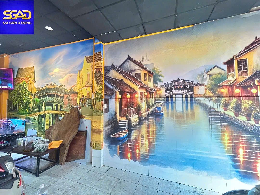 Tranh dán tường quán cafe cô gái sài gòn 5 Tranh dán tường phố cổ cho quán đẹp
