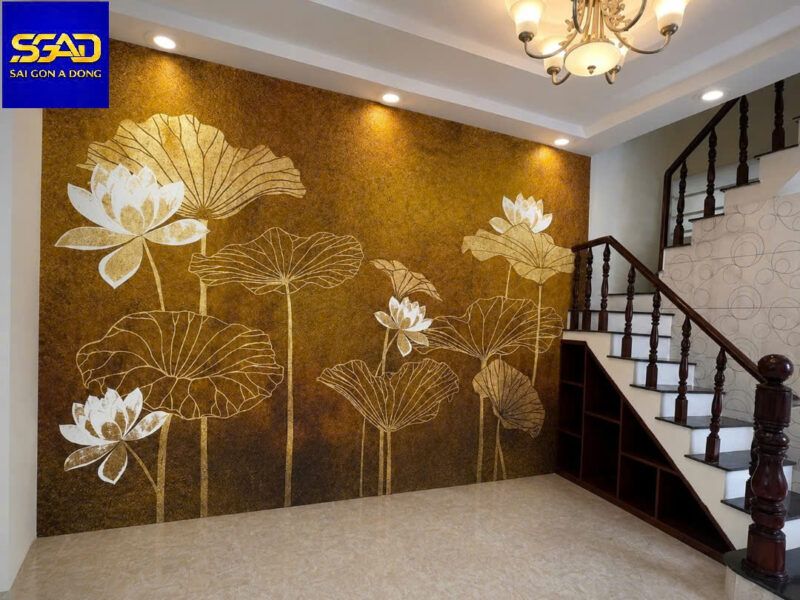 Tranh dán tường hoa sen phòng spa đẹp