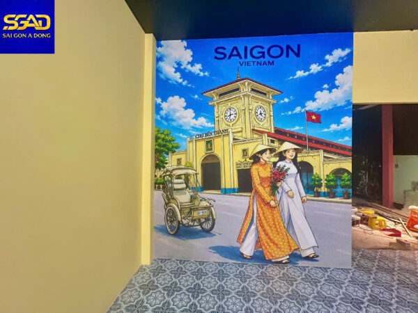 Tranh dán tường cô gái sài gòn